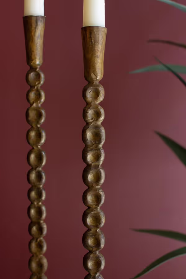 Set of 3 Antique Brass Taper Candle Holders