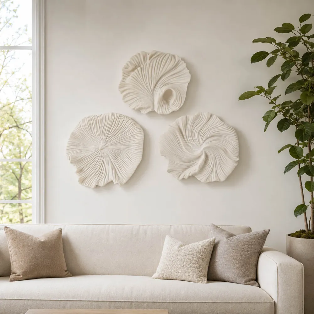 HELTONRUN SET OF 3 WHITE WALL SCULPTURES 20 (IN)
