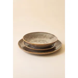 Set of 3 Antique Brown Ceramic Dinner Plate, Salad Plate and Bowl 4