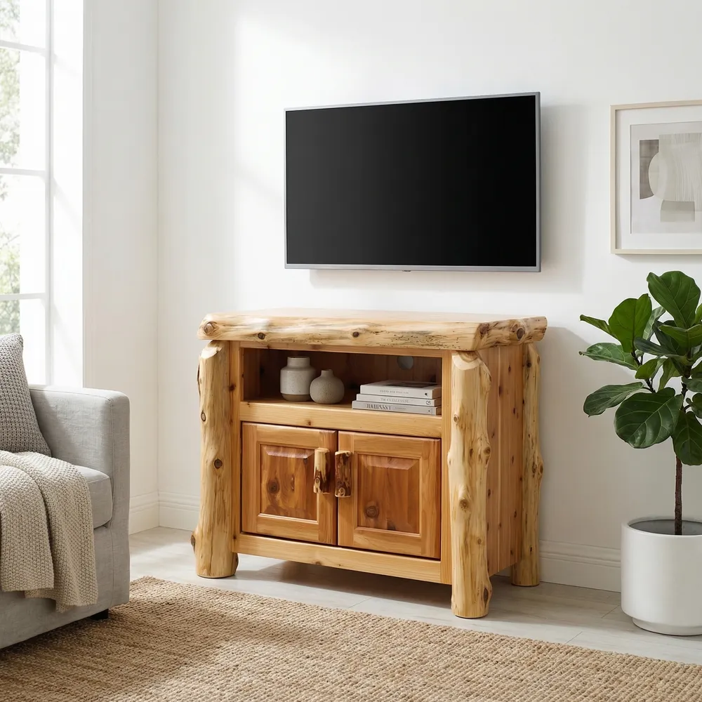 Cedar Log Television Stand - Coffee