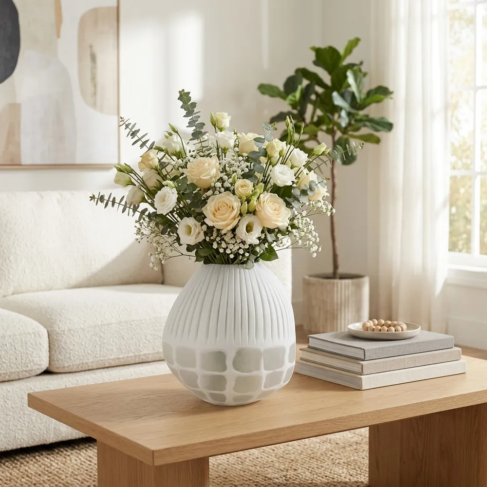 WOODSONWORTH WHITE GLASS VASE 11 (IN)