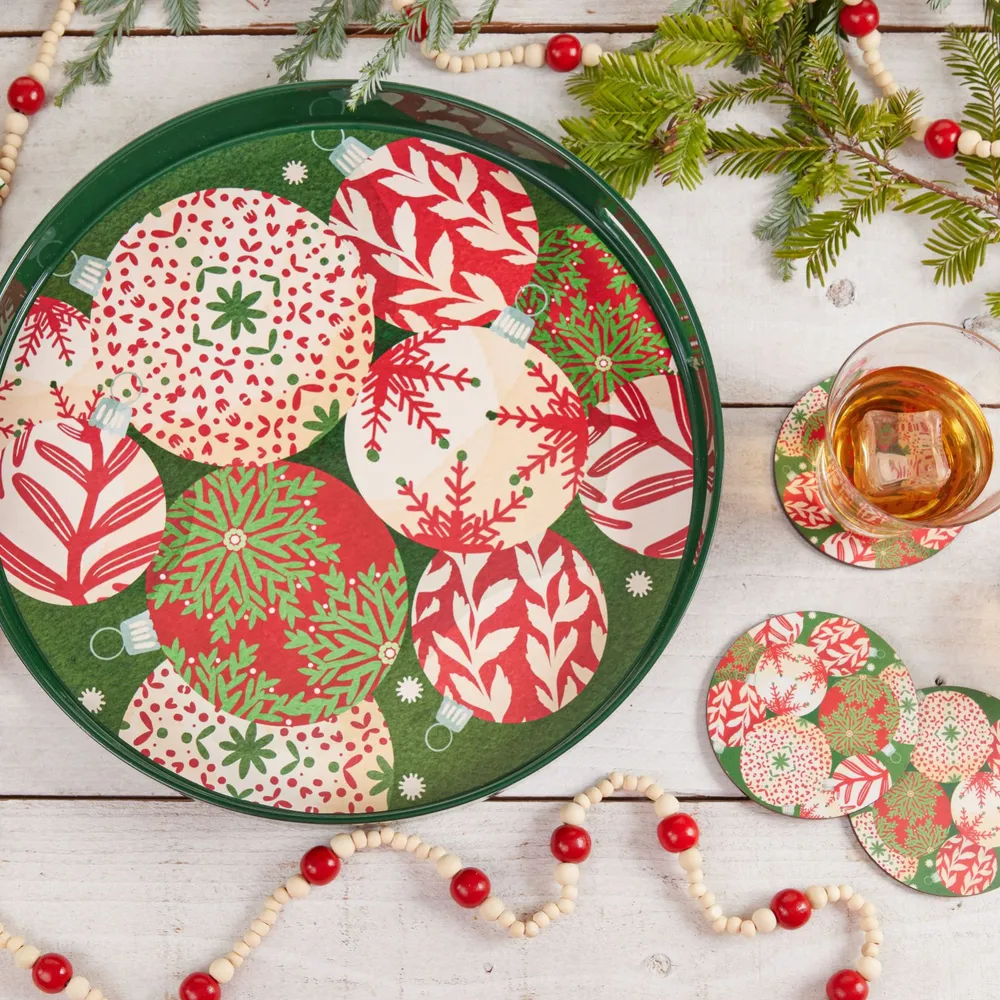 Scandi Ornaments Round Lacquer Serving Tray