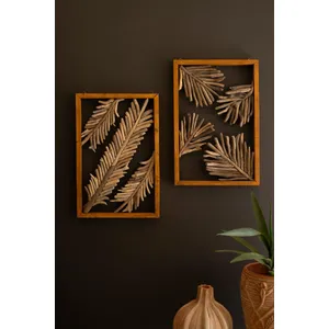 Set of 2 Framed Driftwood Leaves 1