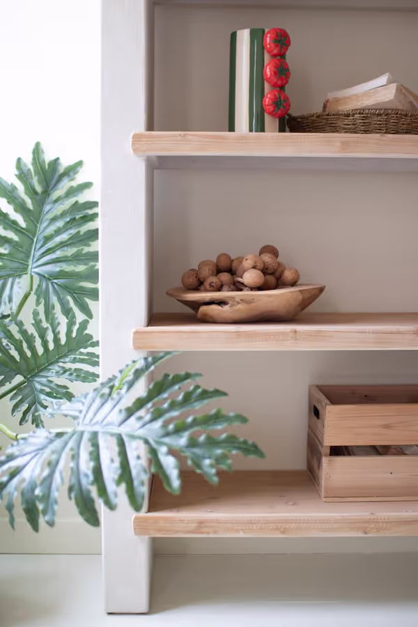 Textured Arched Shelving Unit with Four Wooden Shelves