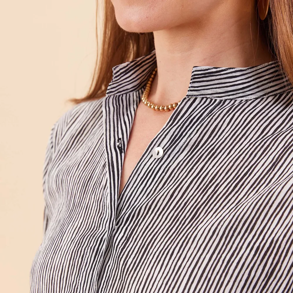 Suri Black Cotton Button Down Beach Tunic