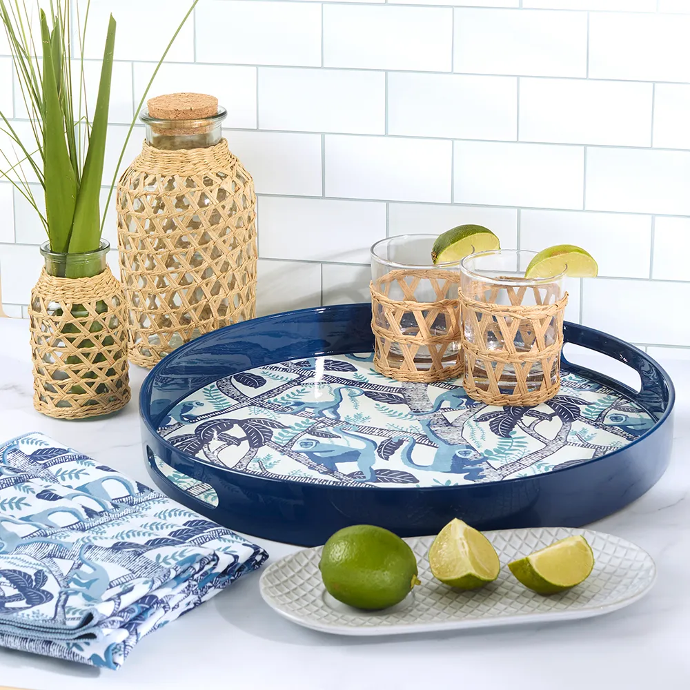 Coco Monkey Round Lacquer Serving Tray