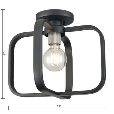 Dylan 13″ Wide 1-Light Flush Mount - Matte Black with Nickel Sockets
