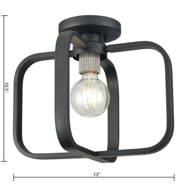 Dylan 13'' Wide 1-Light Flush Mount - Matte Black with Nickel Sockets