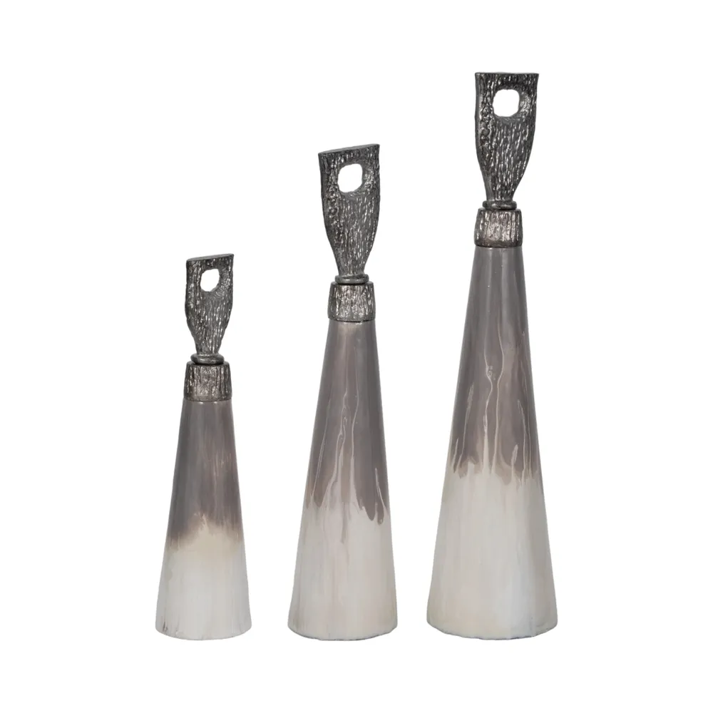 CLARAHAM SET OF 3 GRAY GLASS VASES 22 (IN)