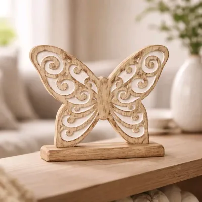 Wooden Butterfly on Base 9x10in