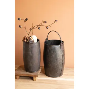 Set of 2 Hammered Recycled Iron Buckets with Handles 5