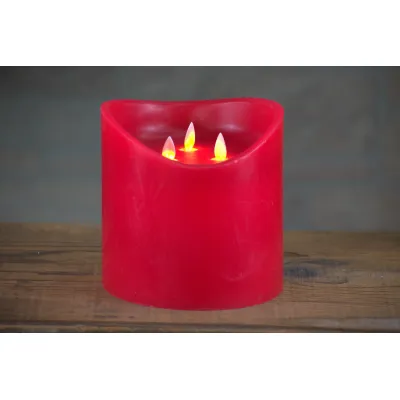 Red Non Drip Moving Flame 3 Wick LED Candle 6in by 6in