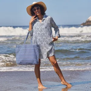 Breton Stripe Little Shopper Canvas Tote Bag 6