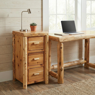 Cedar Log Three Drawer File Cabinet - Vintage