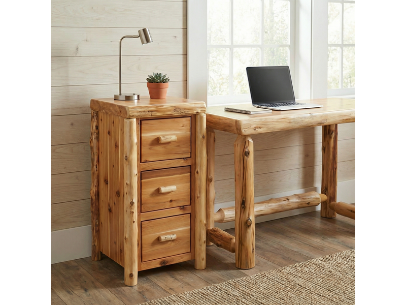 Cedar Log Three Drawer File Cabinet - Vintage 1
