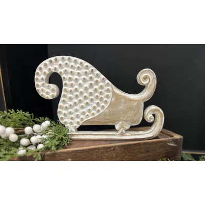 Beaded Wooden Sleigh 7x10in