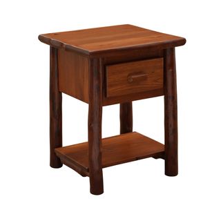 Hickory Log One Drawer Nightstand with Shelf - Cinnamon