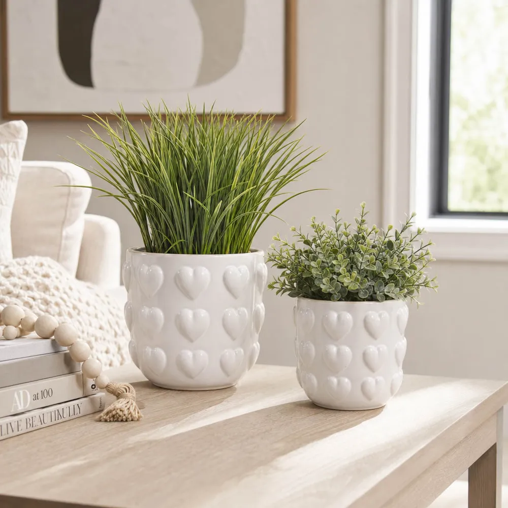 DRAPEROAK SET OF 2 IVORY PLANTER 7 (IN)