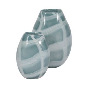 9" SLIM SWIRLED VASE, BLUE/WHITE 9