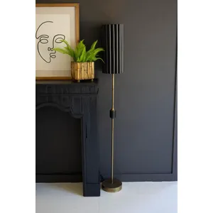 Antique Gold Floor Lamp with Fluted Black Metal Shade 3