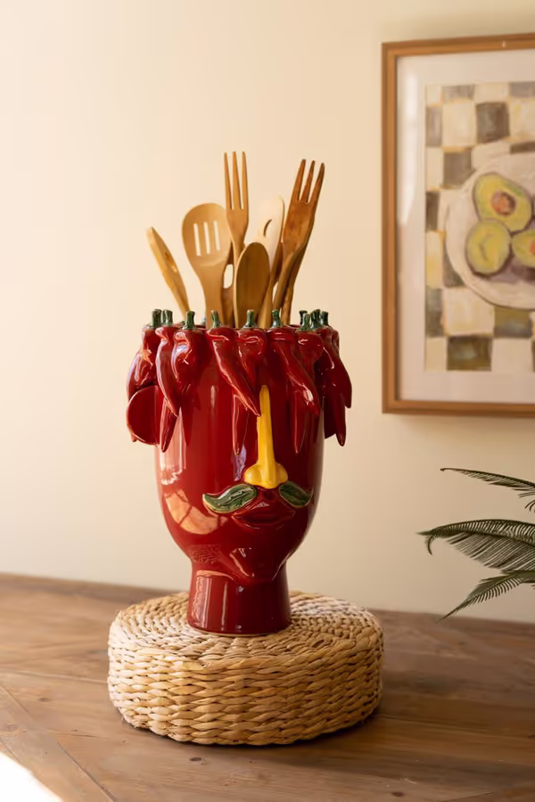 Ceramic Red Peppers Head Planter
