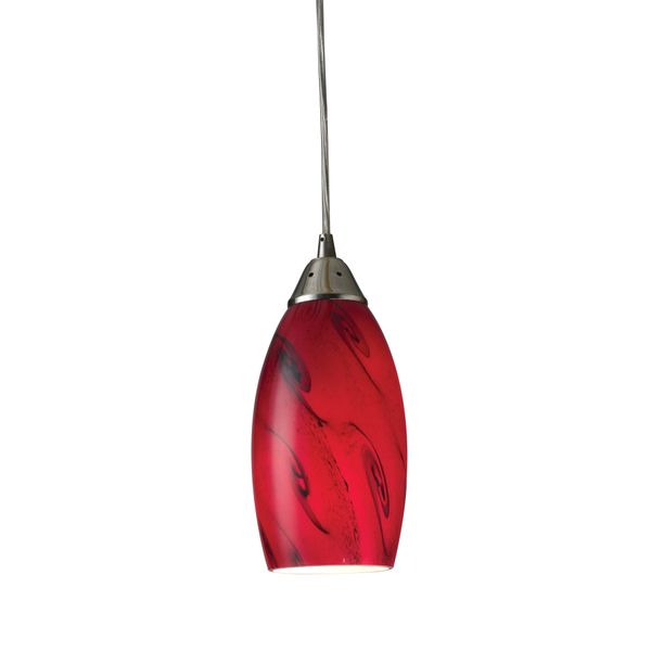 Galaxy 5'' Wide 1-Light Mini Pendant - Satin Nickel with Red Glass