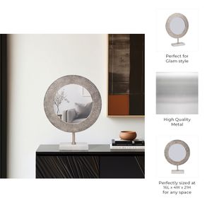 METAL 21" HAMMERED MIRROR ON STAND, SILVER 10