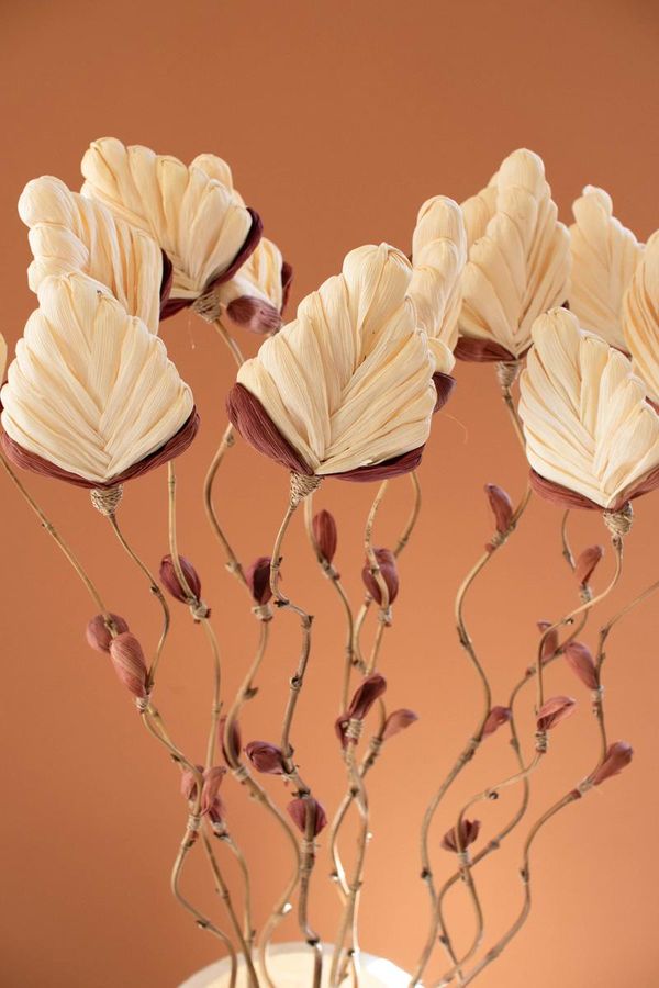 Set of 12 Cornhusk Botanicals on a Bamboo Stem / Fan