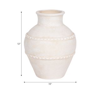 12" TRADITIONAL TEXTURED TERRACOTTA VASE, IVORY 9