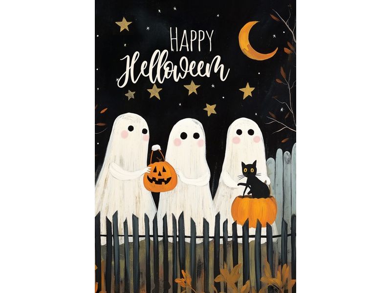 12X18IN HAPPY HALLOWN 3 GHOST 1