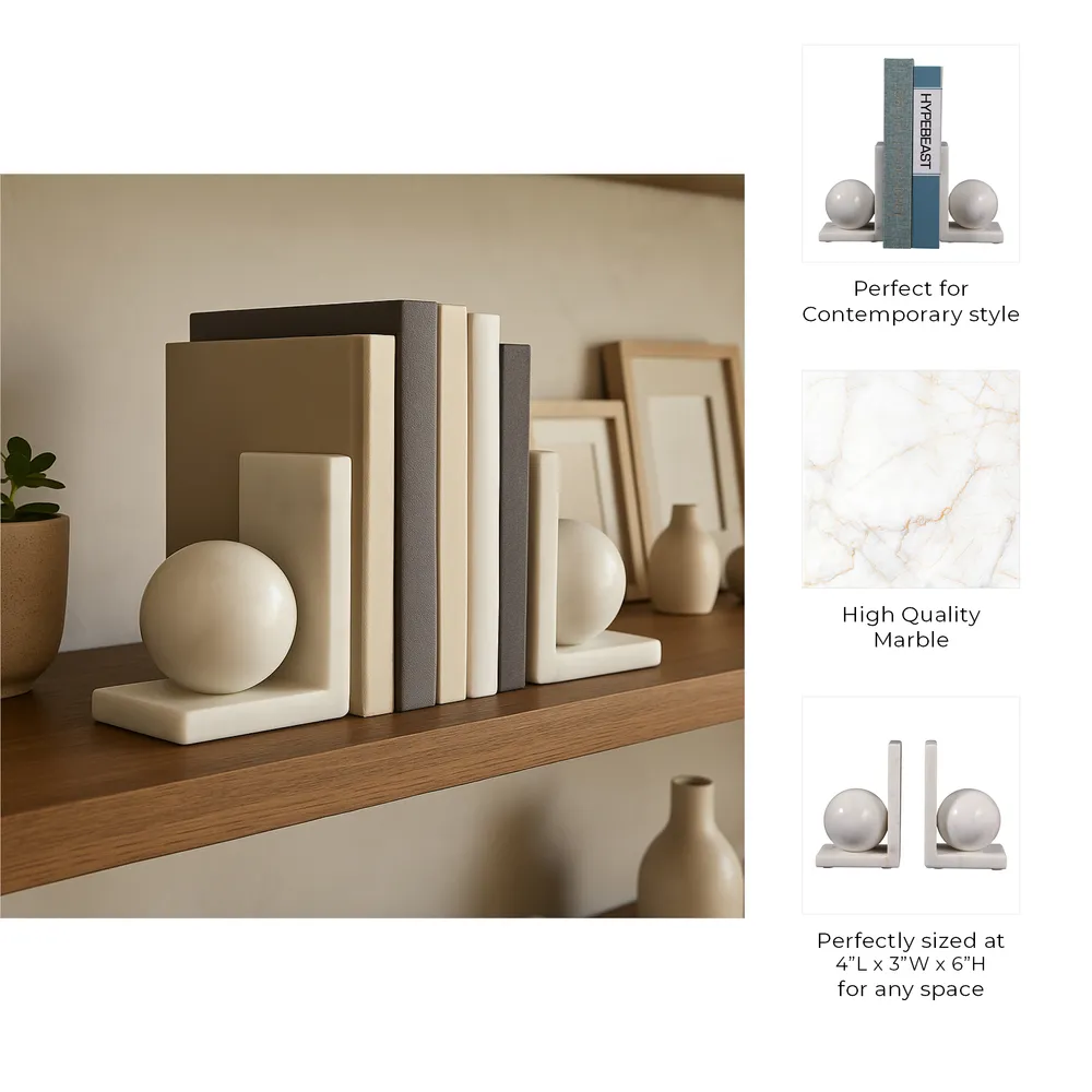 HELTONPORT SET OF 2 WHITE BOOKENDS 6 (IN)