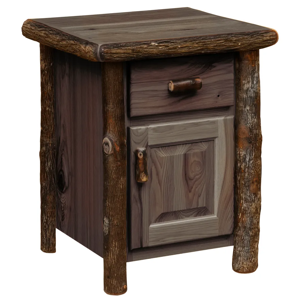Hickory Log Enclosed End Table - Slate