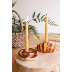 Set of 2 Ceramic Pretzel and Croissant Candleholders 1