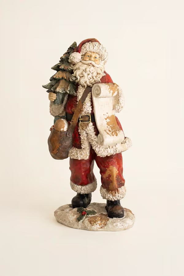 Traditional Faux Concrete Santa with List