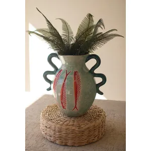 Colorful Ceramic Fish Vase with Squiggle Handles 5