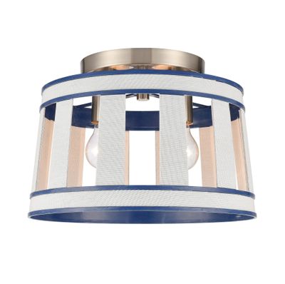 White Burlap 14″ Wide 2-Light Semi Flush Mount - Ocean Blue
