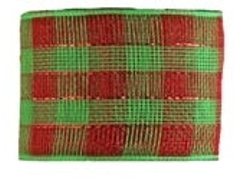 4" x 25yds Metallic Mesh, Red & Lime Plaid 1