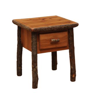 Hickory Log One Drawer End Table - Cognac