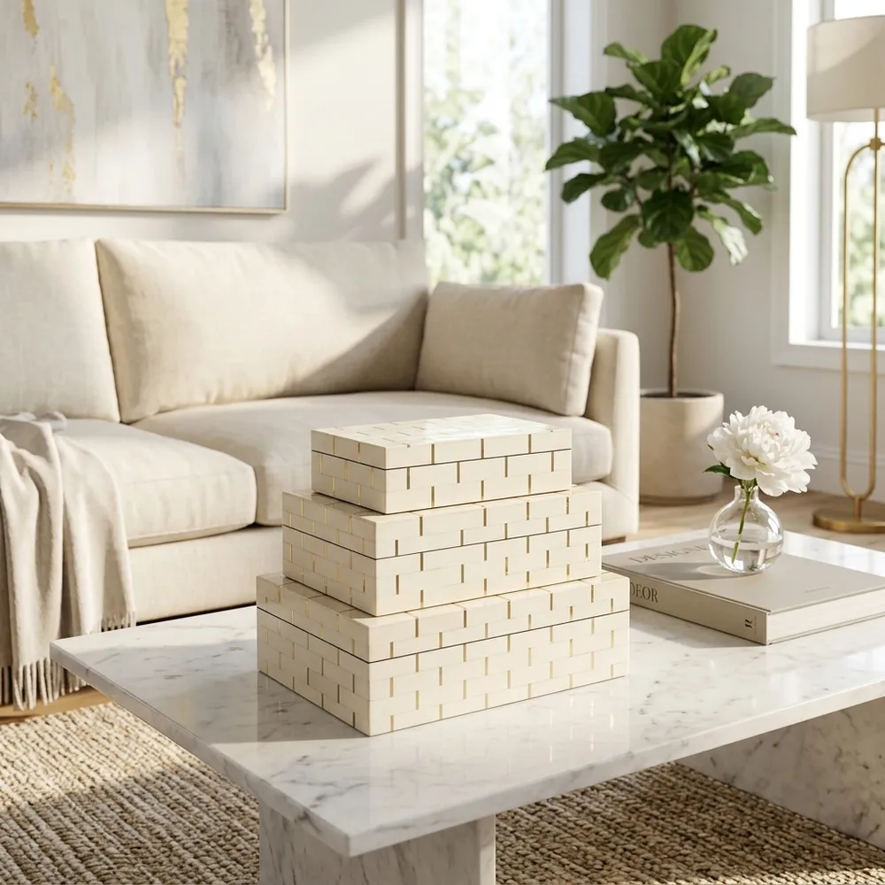 SPENCERVIEW SET OF 3 IVORY BOXES 4 (IN)