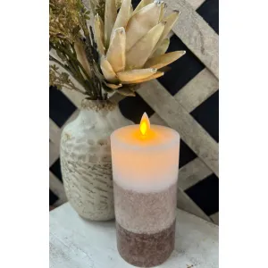 Brown & White 3 Layers Moving Flame Mottled Candle 3x6in 2