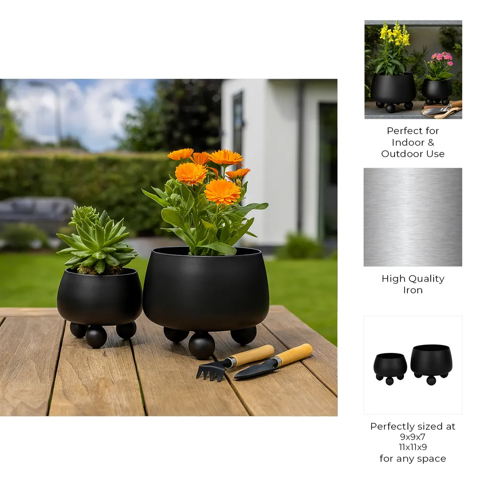 ALBAFIELD SET OF 2 BLACK PLANTER 9 (IN)
