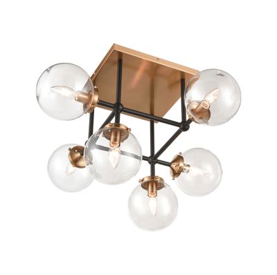 Boudreaux 26'' Wide 6-Light Semi Flush Mount - Matte Black with Antique Gold