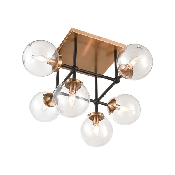Boudreaux 26'' Wide 6-Light Semi Flush Mount - Matte Black with Antique Gold