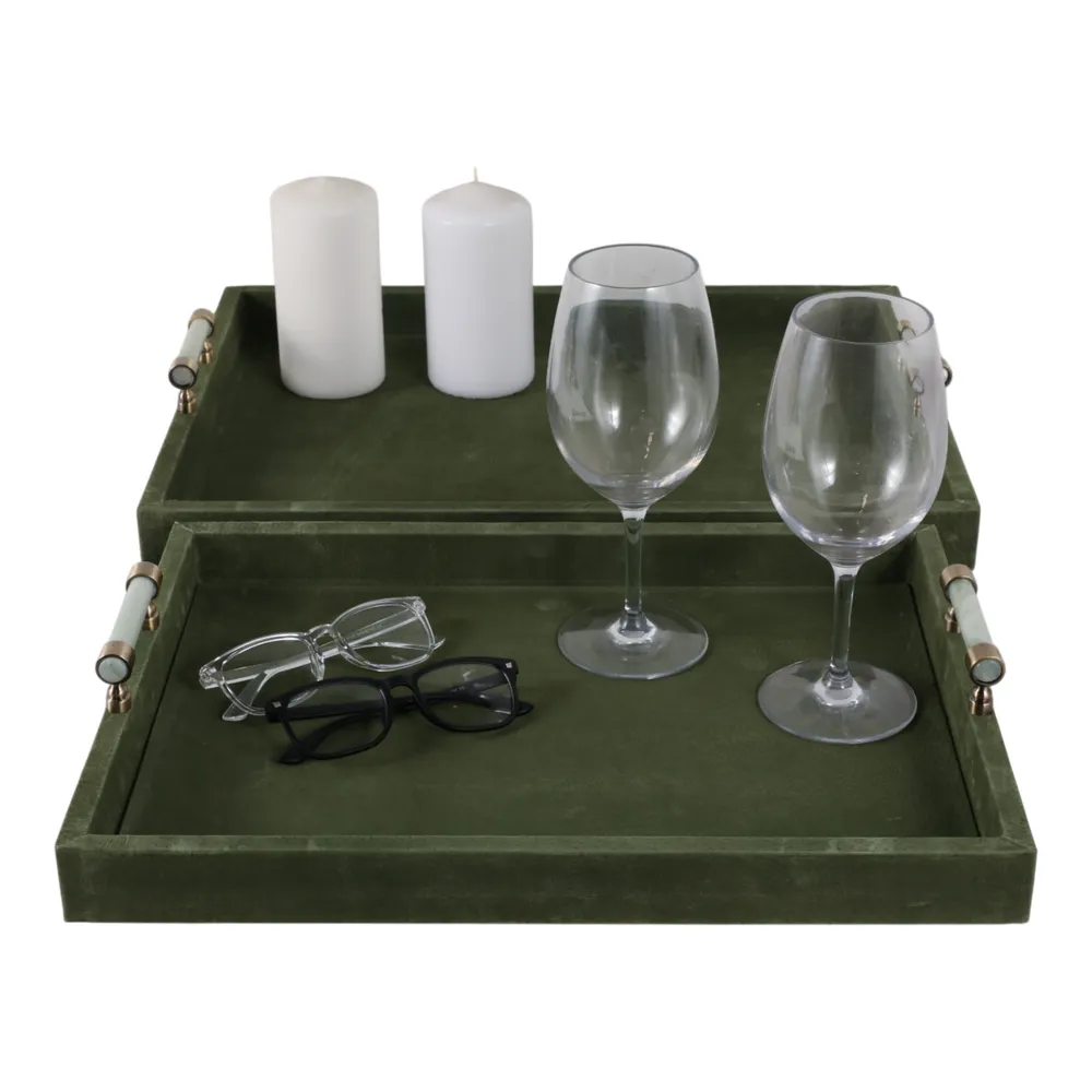 GLASTONGROVE SET OF 2 GREEN TRAY 3 (IN)