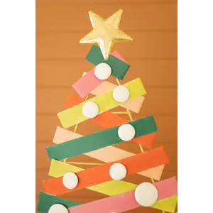 Set of 2 Colorful Painted Metal Christmas Trees with Gold Bases 7