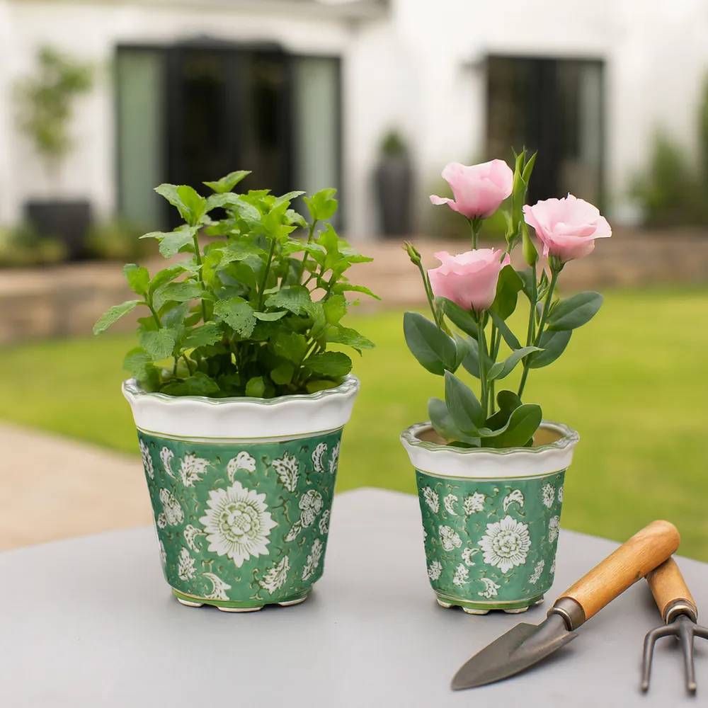 AIDENRIDGE SET OF 2 GREEN PLANTER 8 (IN)