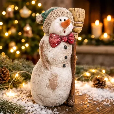 Blizzard Snowman W Broom 12x10x20in