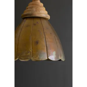Dome Antique Brass Pendant Light with Wood Detail 4
