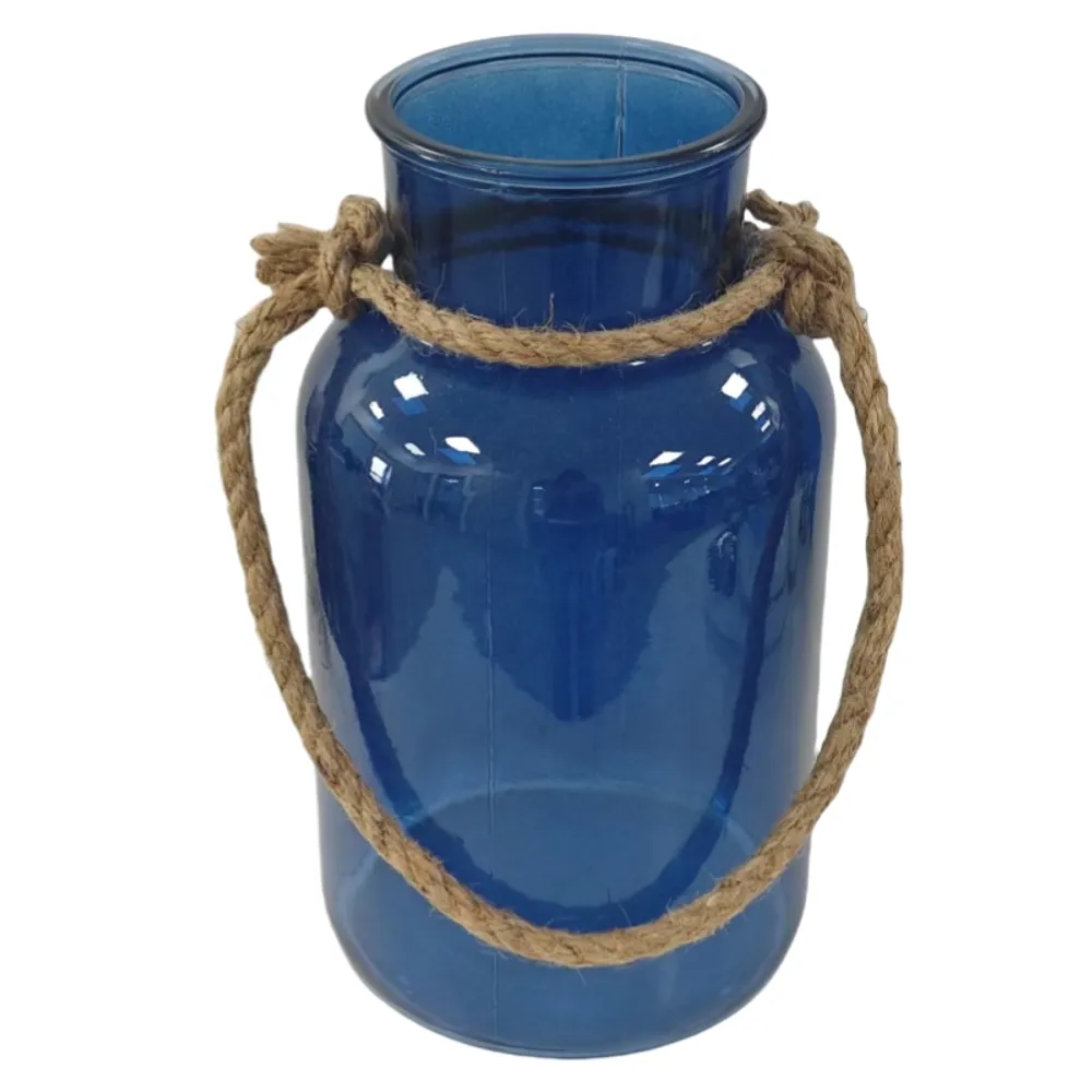 10" DARK BLUE JAR WITH ROPE HANDLE