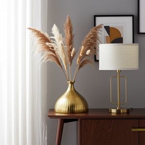 METAL, 7" BULBOUS VASE,GOLD 2